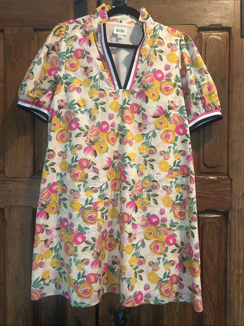 BiBi Floral Short-Sleeve dress in Pink & Yellow